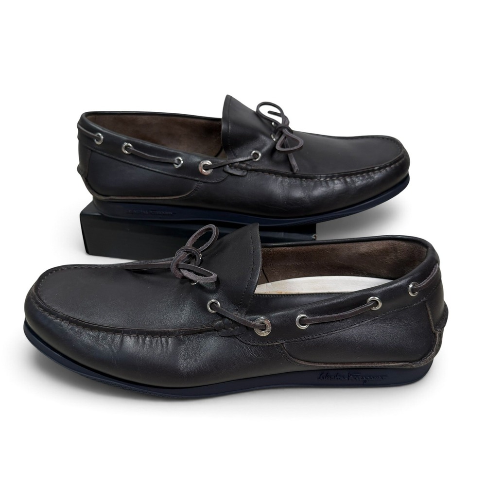 Salvatore Ferragamo Caraibi Loafer Mens 10.5 Wide Brown Leather Italy Boat Shoe